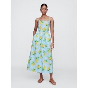 GAP Lemon Print Smocked Midi Dress Size  XL Summer Cottagecore Resort Sundress